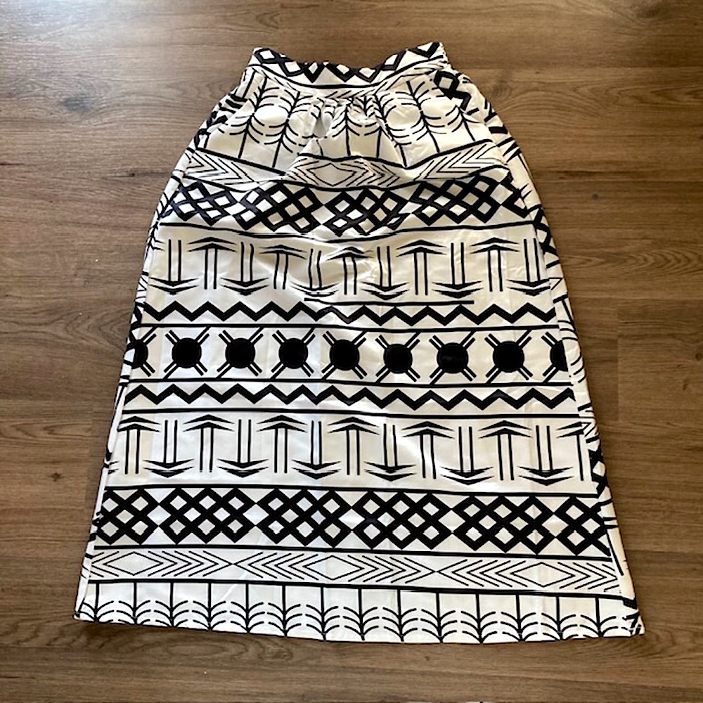Women’s African Printed Maxi Skirt Flared A Line Design Size M Black and White